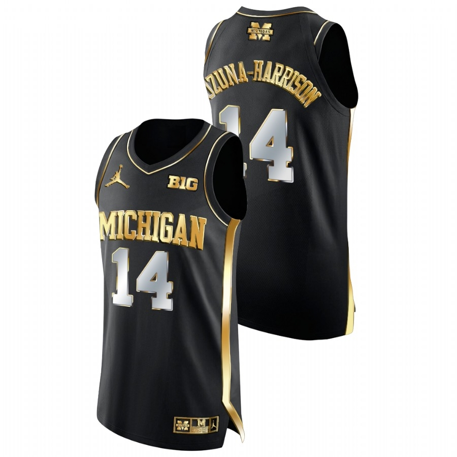 Michigan Wolverines Men's NCAA Rico Ozuna-Harrison #14 Black Golden Diamond Edition College Basketball Jersey CPL2049SP
